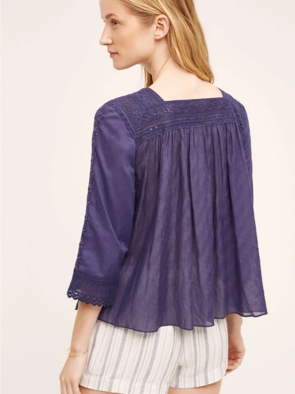 Anthropologie Vanessa Virginia women’s collaged lace top blouse navy blue size 6